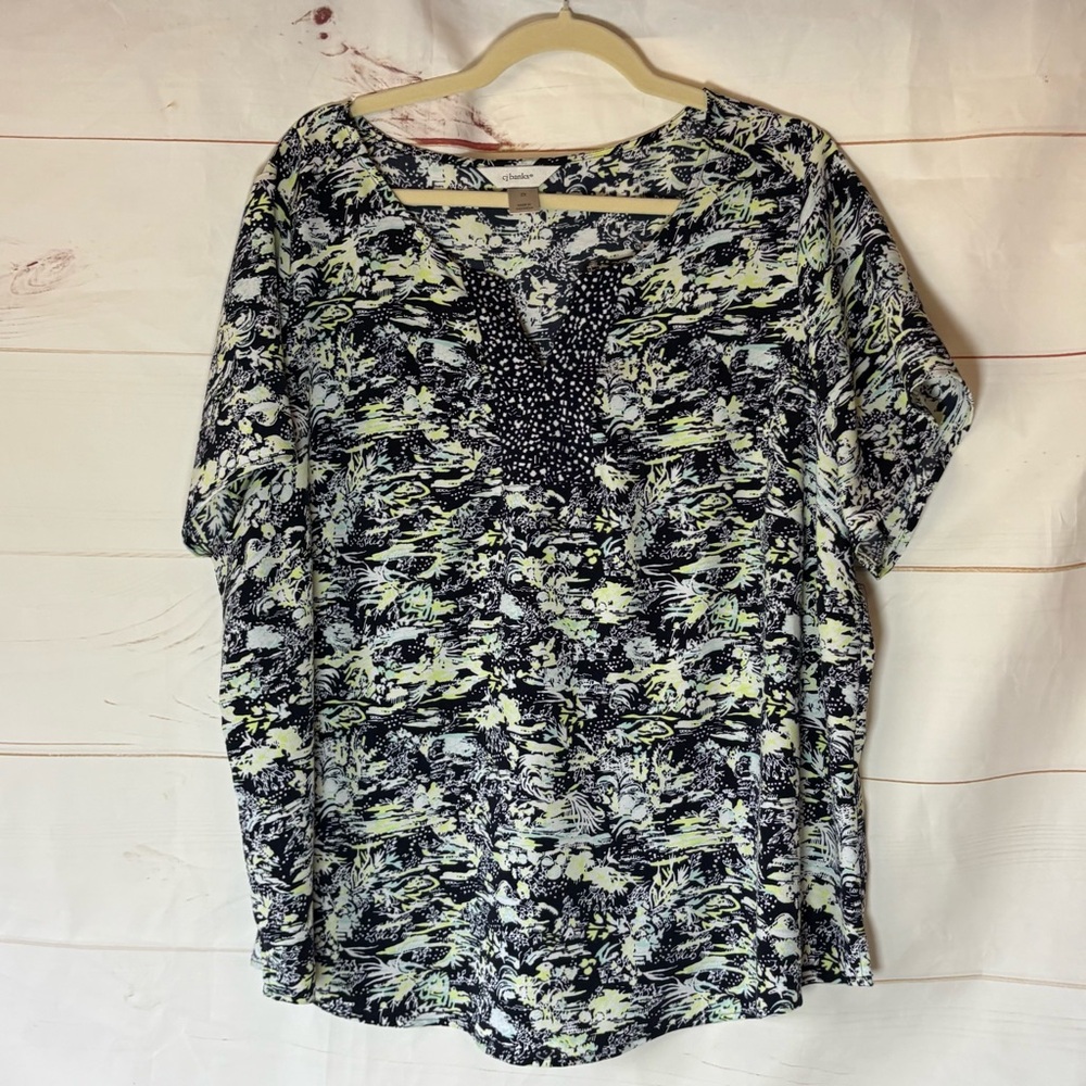 CJ Banks Black and White Floral Blouse